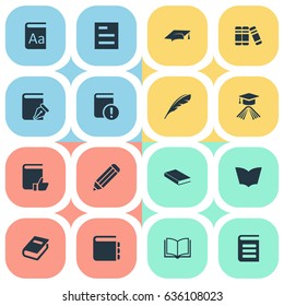 Vector Illustration Set Of Simple Knowledge Icons. Elements Reading, Notebook, Graduation Hat And Other Synonyms Academic, Note And Library.