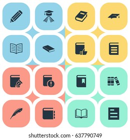 Vector Illustration Set Of Simple Knowledge Icons. Elements Tasklist, Graduation Hat, Important Reading And Other Synonyms Sketchbook, Cap And Note.