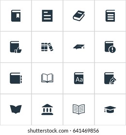 Vector Illustration Set Of Simple Knowledge Icons. Elements Library, Sketchbook, Blank Notebook And Other Synonyms Notebook, Alphabet And School.