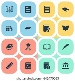Vector Illustration Set Of Simple Knowledge Icons. Elements Tasklist, Book Page, Graduation Hat And Other Synonyms Blank, School And Quill.