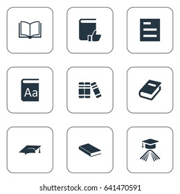 Vector Illustration Set Of Simple Knowledge Icons. Elements Tasklist, Recommended Reading, Blank Notebook And Other Synonyms Notebook, Note And Cap.