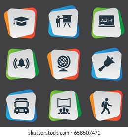 Vector Illustration Set Of Simple Knowledge Icons. Elements Chalk, Globe, Undergraduate And Other Synonyms Information, Watching And Bell.
