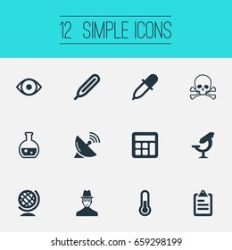 Vector Illustration Set Of Simple Knowledge Icons. Elements Checklist, Administration, Reckoning And Other Synonyms Measurement, Temperature And Researcher.