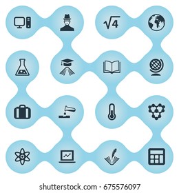 Vector Illustration Set Of Simple Knowledge Icons. Elements Molecule, Poetry, Square Root And Other Synonyms Chemistry, Handbag And Online.
