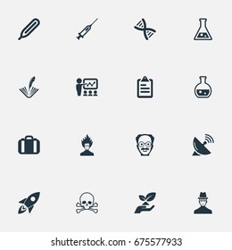 Vector Illustration Set Of Simple Knowledge Icons. Elements Checklist, Temperature Measurement, Spaceship And Other Synonyms Feather, Information And Spaceship.