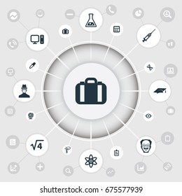 Vector Illustration Set Of Simple Knowledge Icons. Elements Syringe, Administration, Flask And Other Synonyms Professor, Syringe And Engendering.