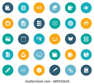 Vector Illustration Set Of Simple Knowledge Icons. Elements Catalog, Sketchbook, Planet And Other Synonyms Dictionary, Recommended And Publication.