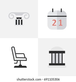Vector Illustration Set Of Simple Knowledge Icons. Elements University, Armchair, Date Block And Other Synonyms Museum, Date And University.