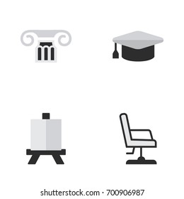 Vector Illustration Set Of Simple Knowledge Icons. Elements Armchair, Academic Hat, Column And Other Synonyms Graduation, Board And Column.