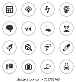 Vector Illustration Set Of Simple Knowledge Icons. Elements Mind, Innovation, Medicine Dropper And Other Synonyms Science, Bolt And Pharmacy.