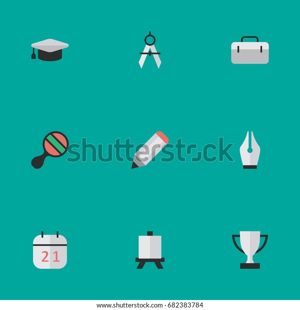 Vector Illustration Set Of Simple Knowledge
Icons. Elements Nib, Academic Hat, Date Block And Other Synonyms
Award, Dividers And
Briefcase.