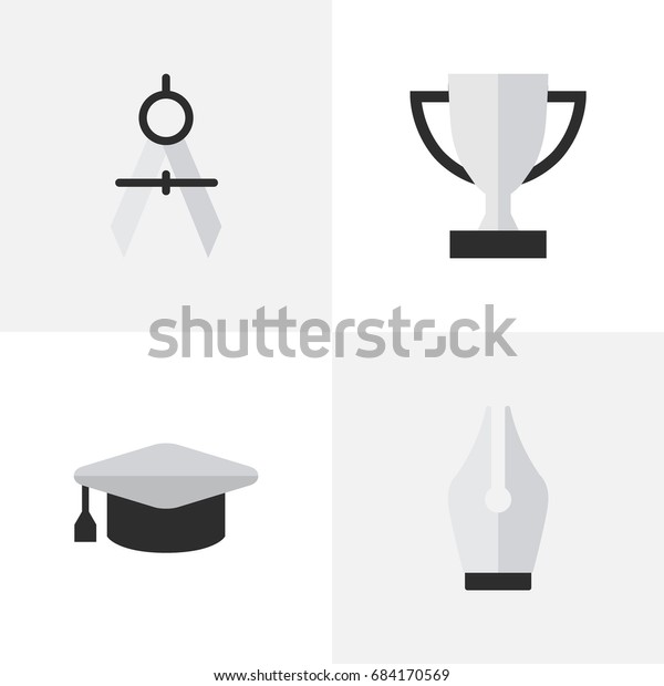 Vector Illustration Set Of Simple Knowledge\
Icons. Elements Academic Hat, Goblet, Measurement Dividers And\
Other Synonyms Pen, Hat And\
Graduation.