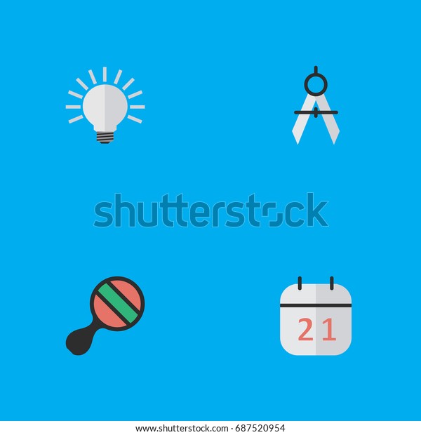 Vector Illustration Set Of Simple\
Knowledge Icons. Elements Racket, Measurement Dividers, Date Block\
And Other Synonyms Ping, Dividers And\
Measurement.