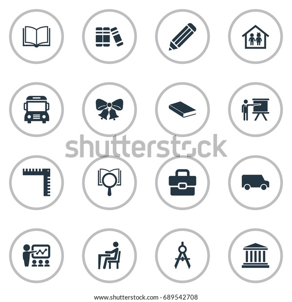 Vector Illustration Set Of Simple Knowledge\
Icons. Elements Slideshow, Devider, Geometry And Other Synonyms\
Pupil, Architect And\
Bookstore.
