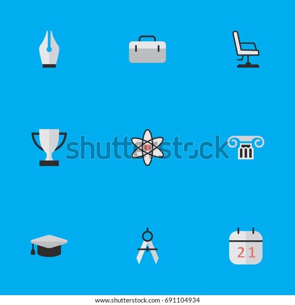 Vector Illustration Set Of Simple\
Knowledge Icons. Elements Measurement Dividers, Academic Hat,\
Goblet And Other Synonyms University, Column And\
Nuclear.