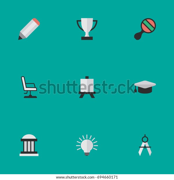Vector Illustration Set Of Simple Knowledge\
Icons. Elements Goblet, Measurement Dividers, Racket And Other\
Synonyms Board, Painting And\
Dividers.
