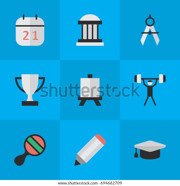Vector Illustration Set Of Simple Knowledge
Icons. Elements Measurement Dividers, Pen, University And Other
Synonyms Easel, Painting And
Goblet.