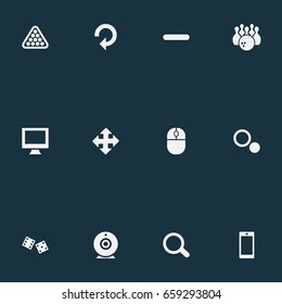 Vector Illustration Set Of Simple Leisure Icons. Elements Circles, Camera, Kegling And Other Synonyms Web, Dice And Casino.