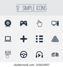 Vector Illustration Set Of Simple Leisure Icons. Elements Sound, Racing, Notebook And Other Synonyms Save, Select And Headphones.