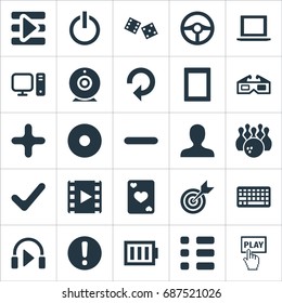 Vector Illustration Set Of Simple Leisure Icons. Elements Minus, Shut Down, Notebook And Other Synonyms Exclamation, Checklist And Reload.