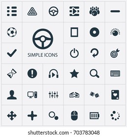 Vector Illustration Set Of Simple Leisure Icons. Elements Asterisk, Dvd, Update And Other Synonyms Exclamation, Headphones And Process.