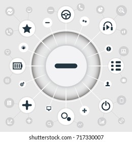 Vector Illustration Set Of Simple Leisure Icons. Elements Display, Sound, Gambling And Other Synonyms Screen, Options And Exclamation.