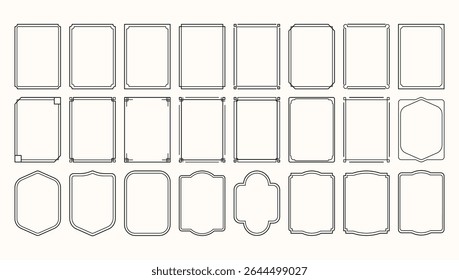 Ilustração vetorial do conjunto de quadros de linha simples. Coleção de modelos em branco verticais para decorar quadros de texto, saudação ou casamento.