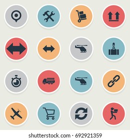 Vector Illustration Set Of Simple Logistics Icons. Elements Relation, Reverse, Cycle And Other Synonyms Link, Pushcart And Lifting.