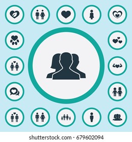 Vector Illustration Set Of Simple Love Icons. Elements Dialogue, Eco, Household And Other Synonyms Man, Children And Cloud.