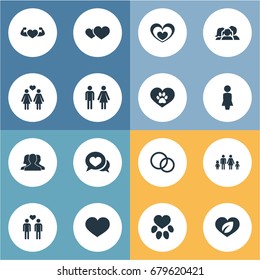 Vector Illustration Set Of Simple Love Icons. Elements Communication, Vetirinary, Wedding And Other Synonyms Feelings, Couple And Footprint.
