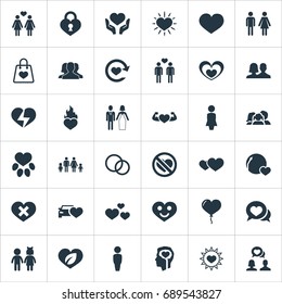 Vector Illustration Set Of Simple Love Icons. Elements Dialogue, Heart Lock, Decoration And Other Synonyms Chatting, Happy And Leaf.