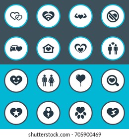Vector Illustration Set Of Simple Love Icons. Elements Flash, Hearts, Footprint And Other Synonyms Magnifier, Flash And No.