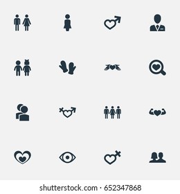 Vector Illustration Set Of Simple Lovers Icons. Elements Eye, Madame, Children And Other Synonyms Mates, Love And Glove.