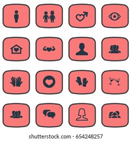 Vector Illustration Set Of Simple Lovers Icons. Elements Man Symbol, Children, Celebration And Other Synonyms Love, Chat And Spouse.