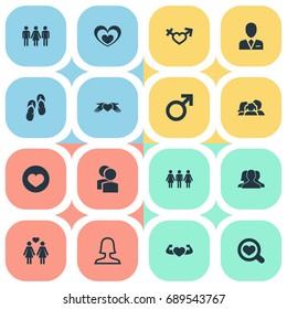 Vector Illustration Set Of Simple Lovers Icons. Elements Transgender, Alternative, Candidate Synonyms Sandal, Lesbian And Friends.