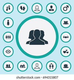 Vector Illustration Set Of Simple Lovers Icons. Elements Heart, Strong, Dissolve The Marriage And Other Synonyms Attorney, Marriage And Health.