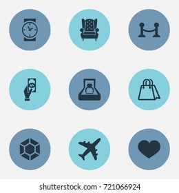 Vector Illustration Set Of Simple Luxury Icons. Elements Marriage, Bag, Fence And Other Synonyms Furniture, Payment And Soul.