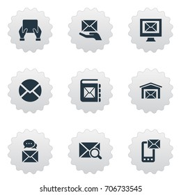 Vector Illustration Set Of Simple Mail Icons. Elements Look For, Notepad, Notice And Other Synonyms Postal, Envelop And Notice.