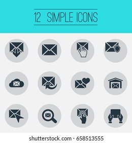 Vector Illustration Set Of Simple Mailing Icons. Elements Choose, Seek, Push And Other Synonyms Defended, Office And Protected.