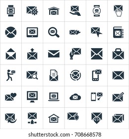 Vector Illustration Set Of Simple Mailing Icons. Elements Post Office, Mailman, Ingoing And Other Synonyms Compose, Web And Mail.