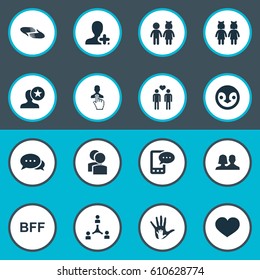 Vector Illustration Set Of Simple Mates Icons. Elements Partner, Lover, Homosexual And Other Synonyms Message, Chat And Plus.