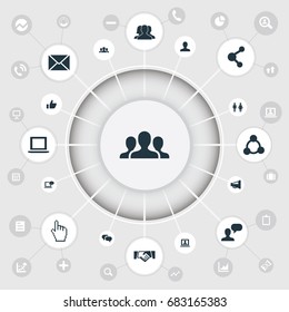 Vector Illustration Set Of Simple Media Icons. Elements New Mail, Letter, Team And Other Synonyms Web, Gender And Message.