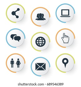 Vector Illustration Set Of Simple Media Icons. Elements Genus, Chatting, Letter And Other Synonyms Global, Message And Team.