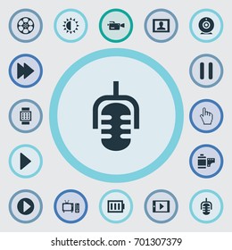 Vector Illustration Set Of Simple Media Icons. Elements Smartphone, Start Audio, Picture And Other Synonyms Begin, Play And Sun.