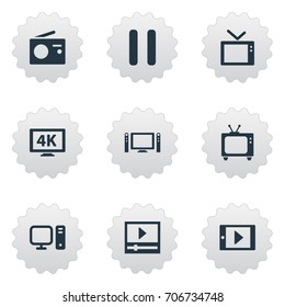 Vector Illustration Set Of Simple Media Icons. Elements Smartphone, Camera, Broadcast And Other Synonyms Tv, Player And Computer.