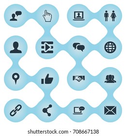 Vector Illustration Set Of Simple Media Icons. Elements Cursor, Agreement, Chain And Other Synonyms Link, Share And Agreement.