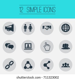 Vector Illustration Set Of Simple Media Icons. Elements Chain, World, Team And Other Synonyms Earth, Social And Publish.