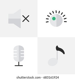 Vector Illustration Set Of Simple Melody Icons. Elements Regulator, Note, Microphone And Other Synonyms Microphone, Sound And Music.