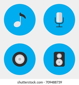 Vector Illustration Set Of Simple Melody Icons. Elements Record, Loudspeaker, Speaker And Other Synonyms Sound, Music And Loudspeakers.