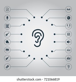 Vector Illustration Set Of Simple Melody Icons. Elements Turntable, Shellac, Synthesizer And Other Synonyms Play, Record And Stabilizer.